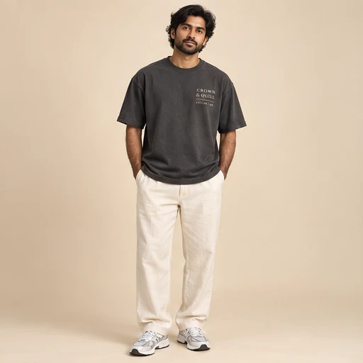 male model 1 wearing the Atelier Charcoal Wordmark T-Shirt design concept