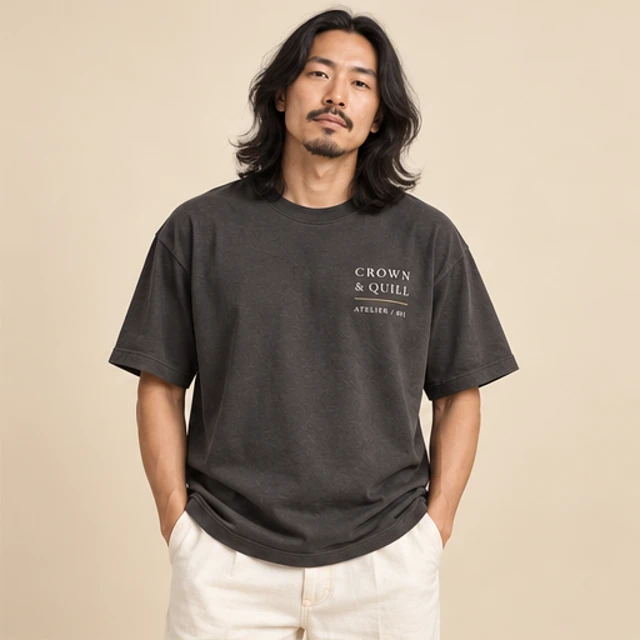 Male model 6 wearing the Atelier Charcoal Wordmark T-Shirt