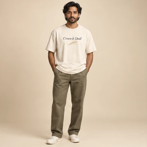 male model 1 wearing the Edition Ivory Script T-Shirt design concept